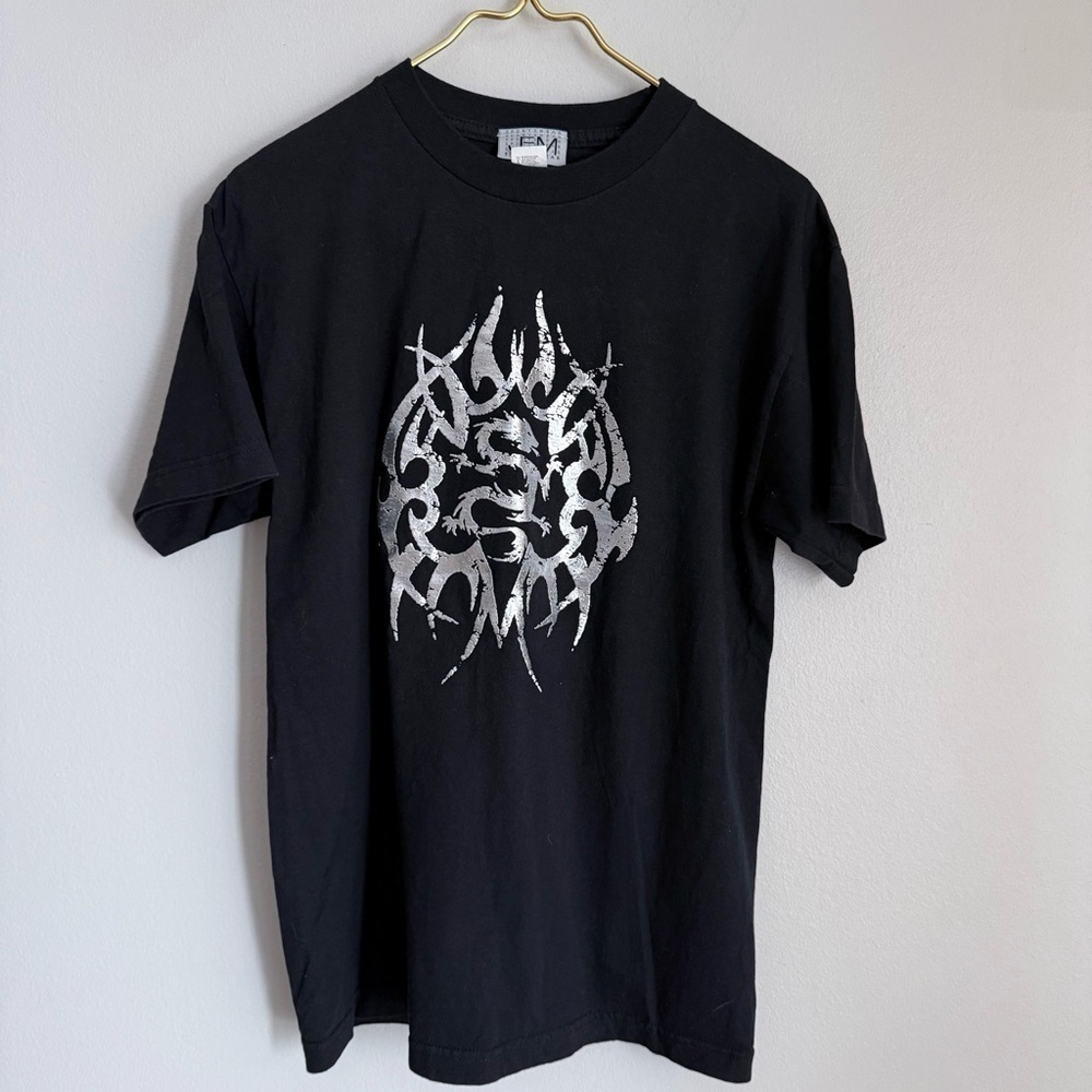 Vtg 90s Y2K JEM sportswear dragon silver graphic tee black size medium